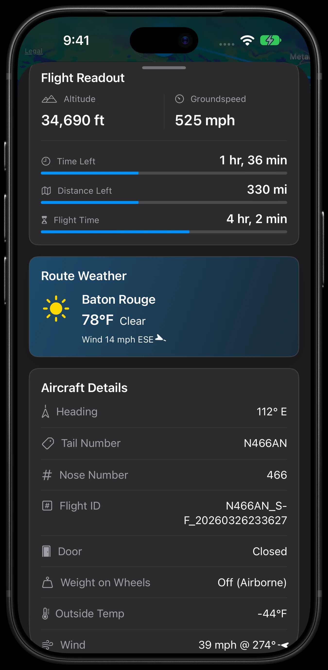 CabinLink on iPhone — Metrics & weather