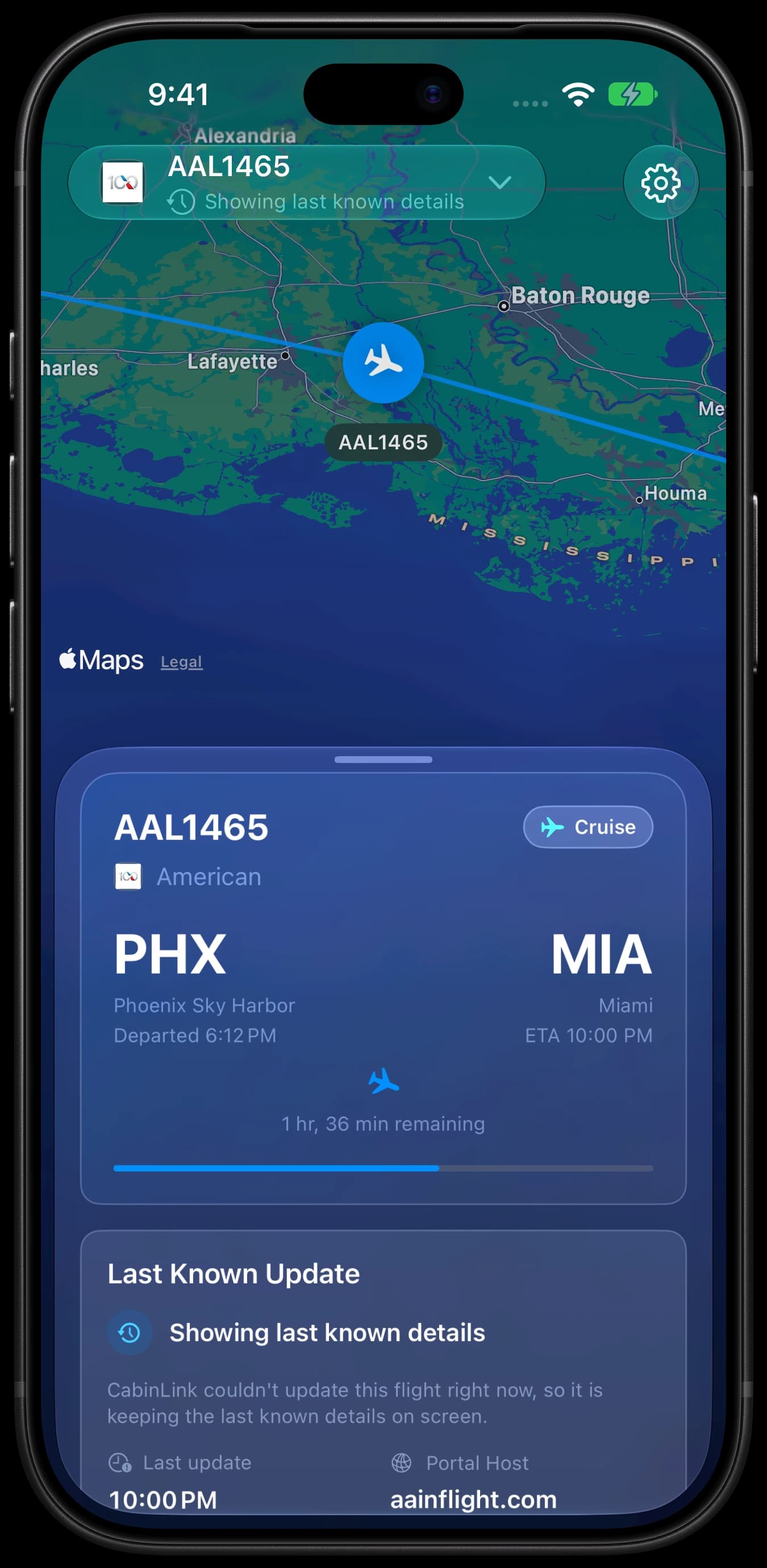 CabinLink on iPhone — Offline fallback