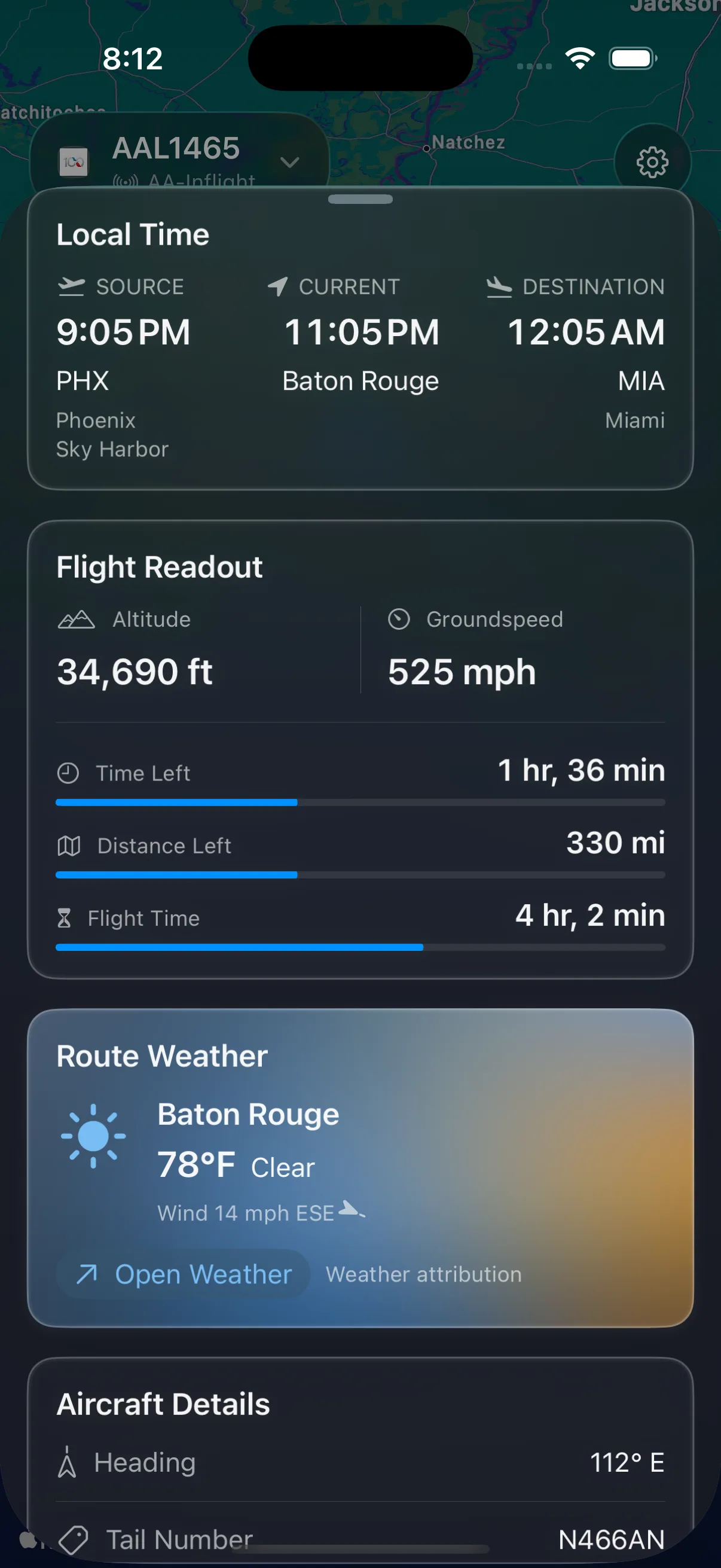 CabinLink on iPhone — Metrics & weather